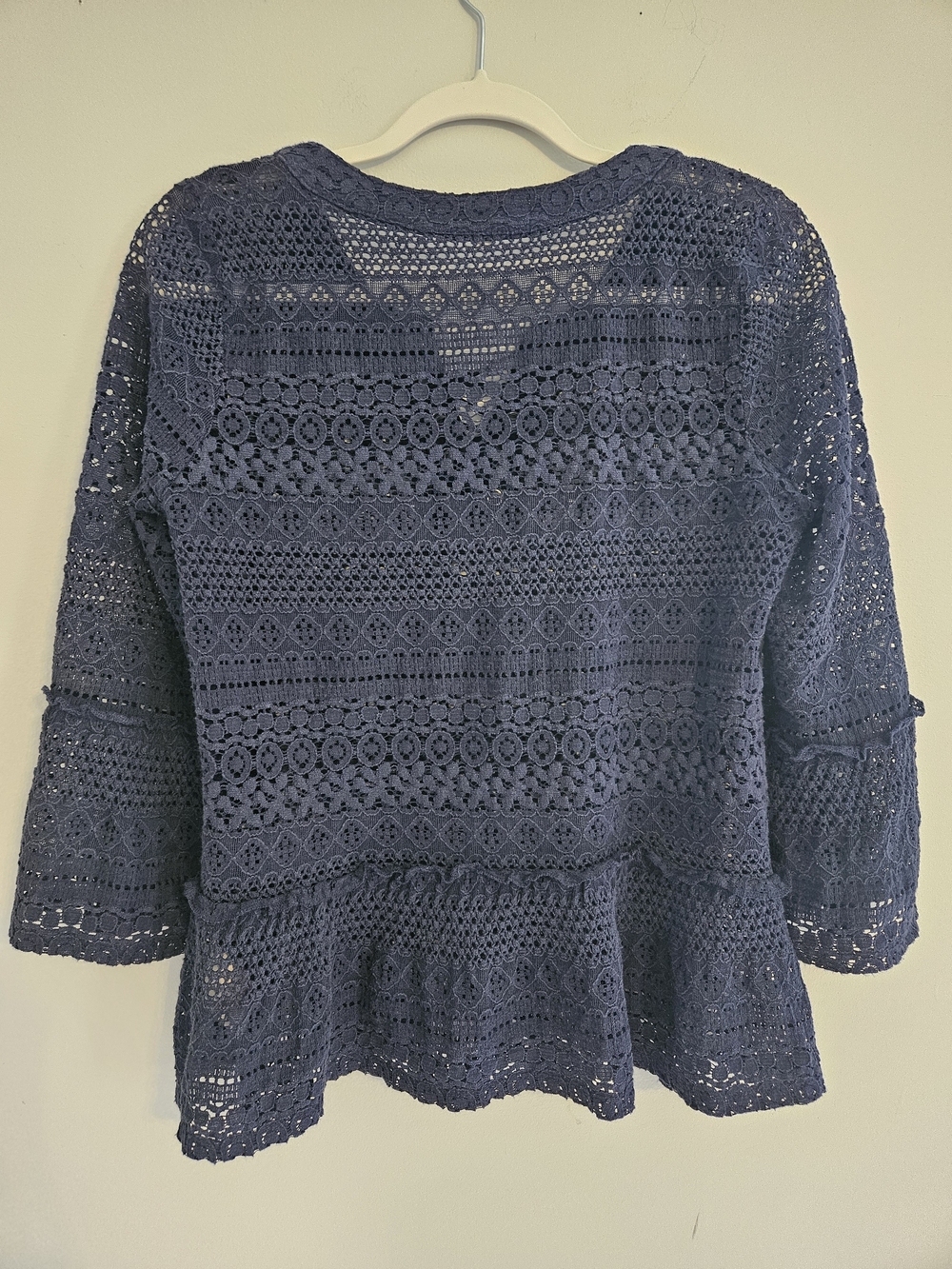 Fever Navy Blue Crochet Peplum Top with Lace-Up Neck - Picture 4 of 4